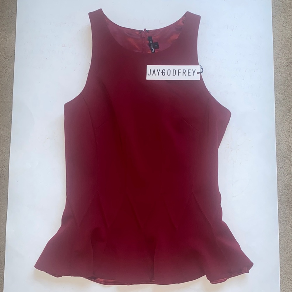jay godfrey pleated peplum tank top red - TAG ATTACHED